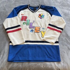 Pixar Shirt Mens Medium Blue Cream Riley Joy Hockey Jersey Inside Out Disney